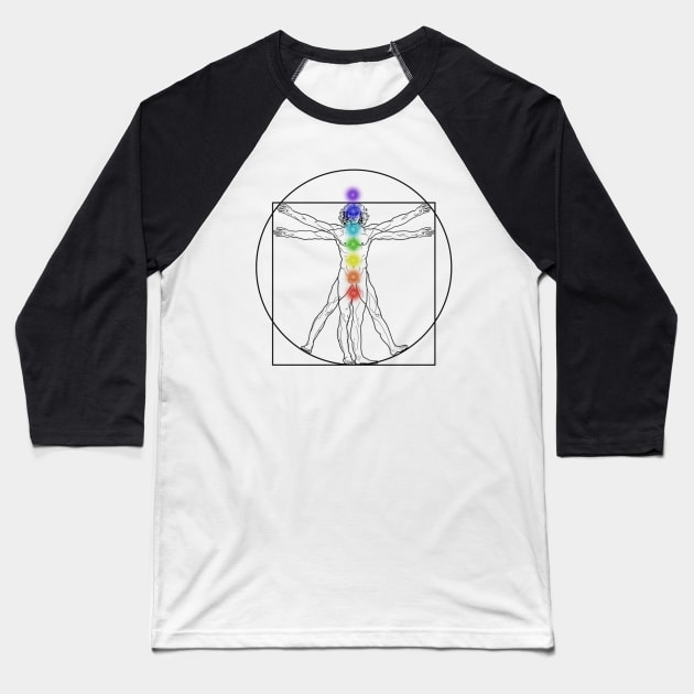 Vitruvian Man DaVinci Chakras Yoga Mediation Baseball T-Shirt by Chakra Shine